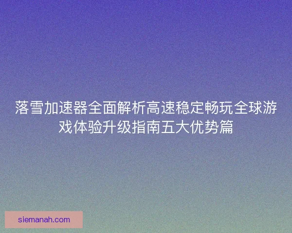 落雪加速器全面解析高速稳定畅玩全球游戏体验升级指南五大优势篇